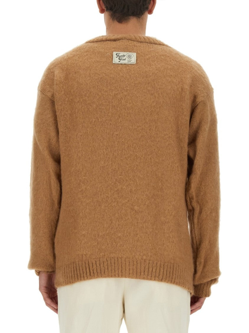 Family First V-Neck Cardigan With Textured Finish