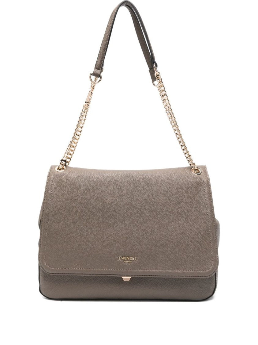 Twin-Set Structured Pebbled Shoulder Bag With Flap Closure