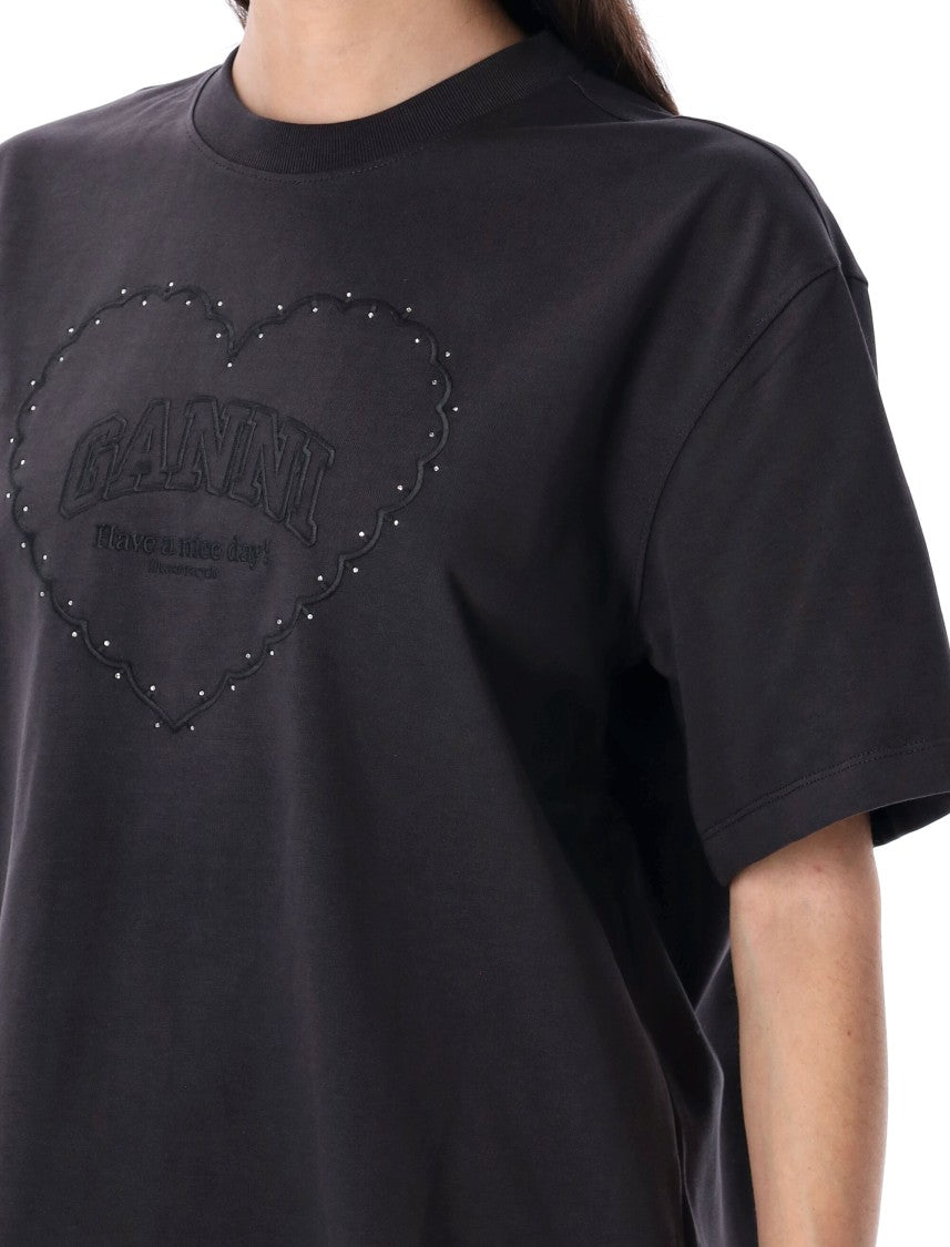 Ganni Heavy Cotton Drop Shoulder Heart Tshirt