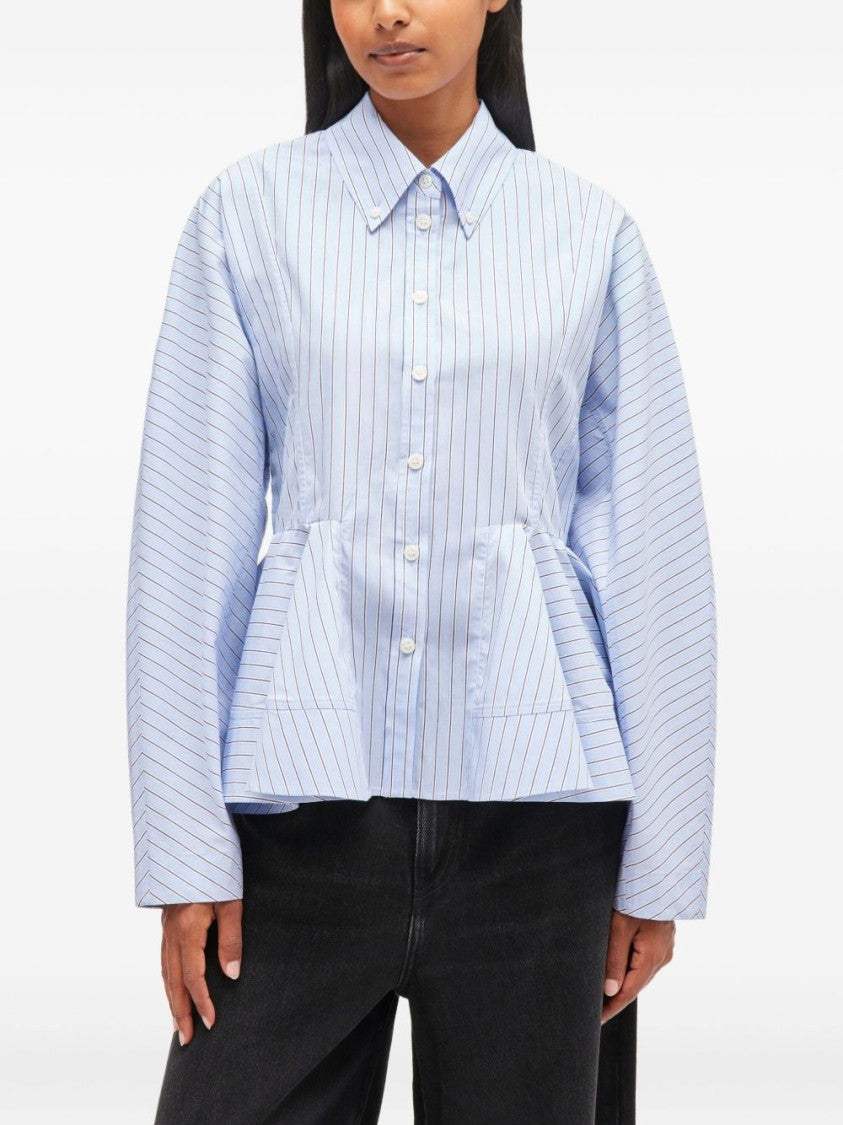 Ganni Structured Lilac Shirt With Flared Peplum Hem