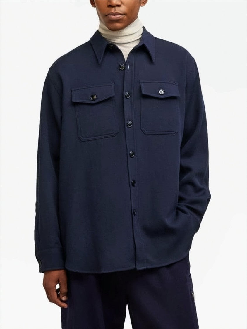 Ami Structured Wool Jacket With Classic Collar