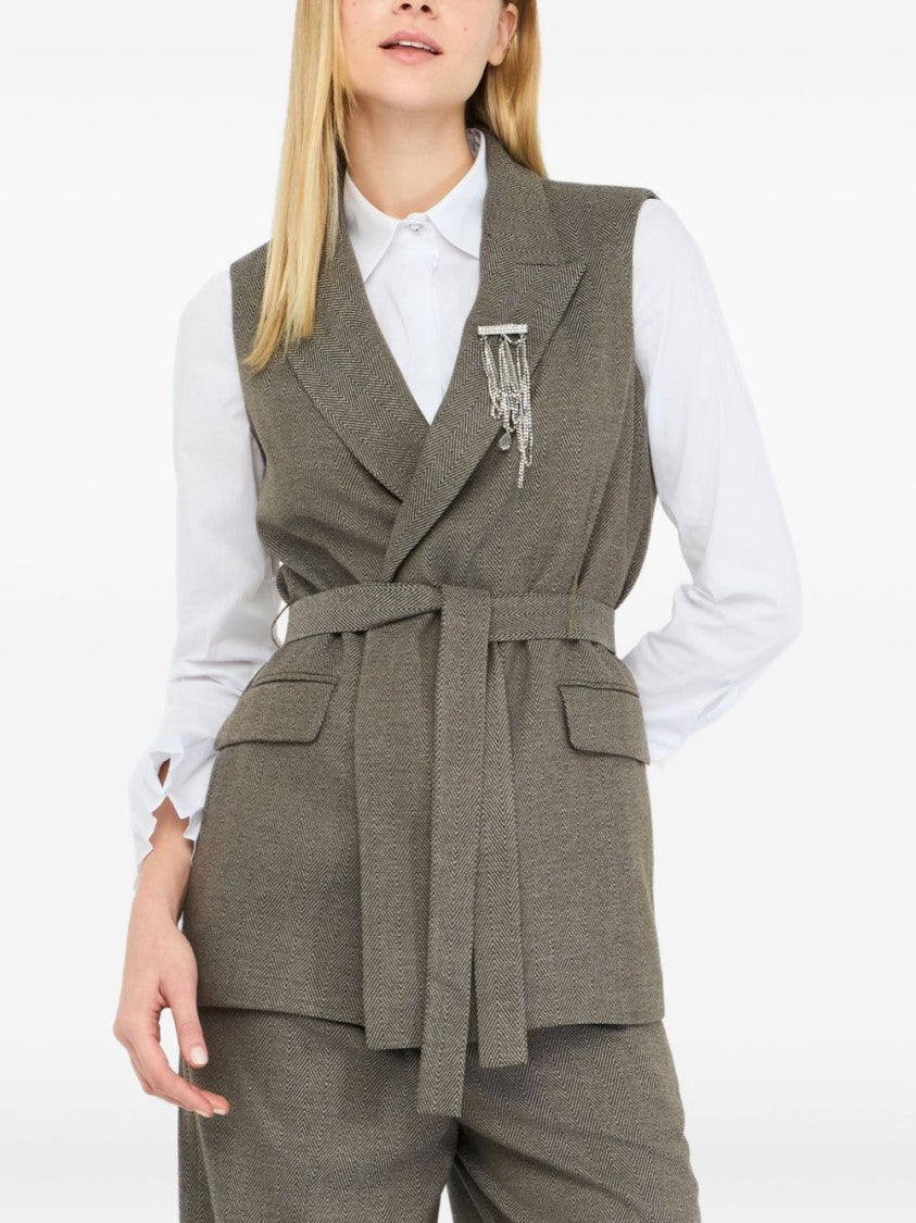 Liu Jo Tailored Sleeveless Jacket With Belted Waist