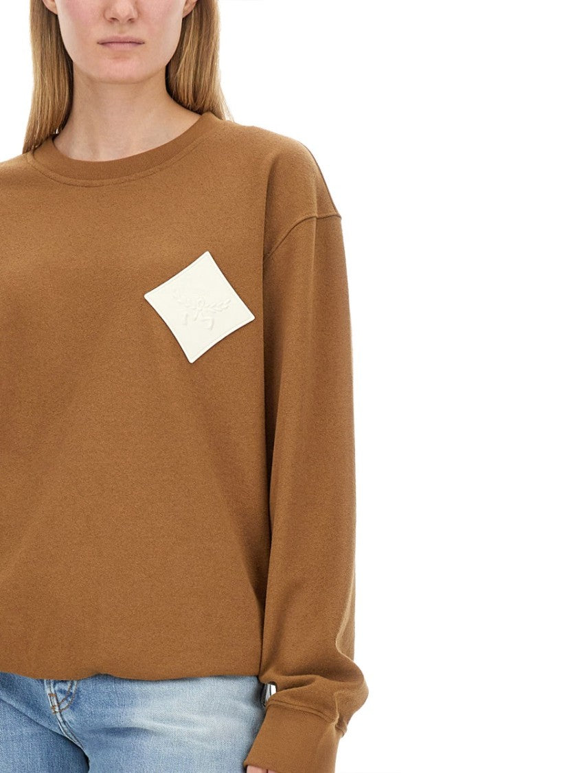 Mcm Brown Sweatshirt With Logo Patch