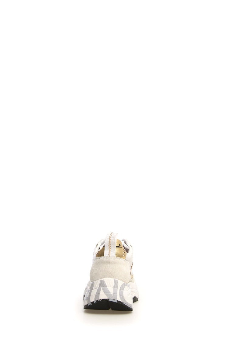 Voile Blanche Beige Sneakers With Patent Detailing And Double-Height Sole