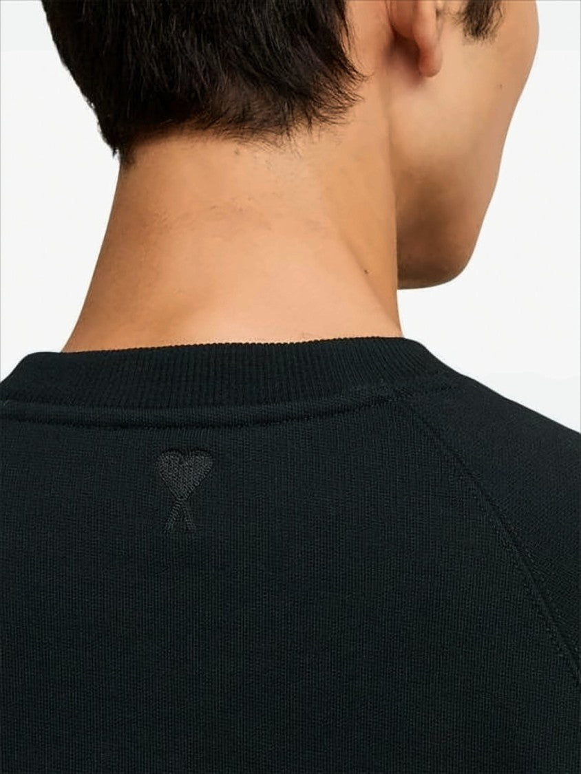 Ami Relaxed-Fit Black Long-Sleeve Sweatshirt With Embroidered Detail