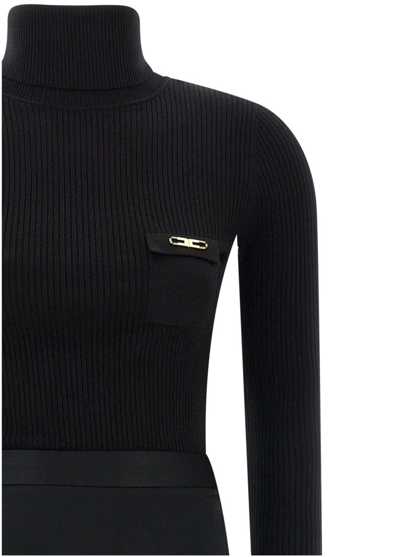 Elisabetta Franchi Ribbed Turtleneck Midi Dress