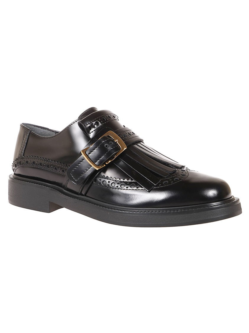 Tod's Leather Moccasins With Decorative Fringe And Buckle Strap