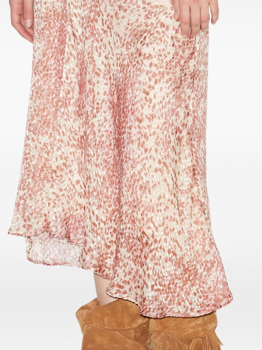 Isabel Marant Ruby Red And White Abstract Lisanne Midi Skirt