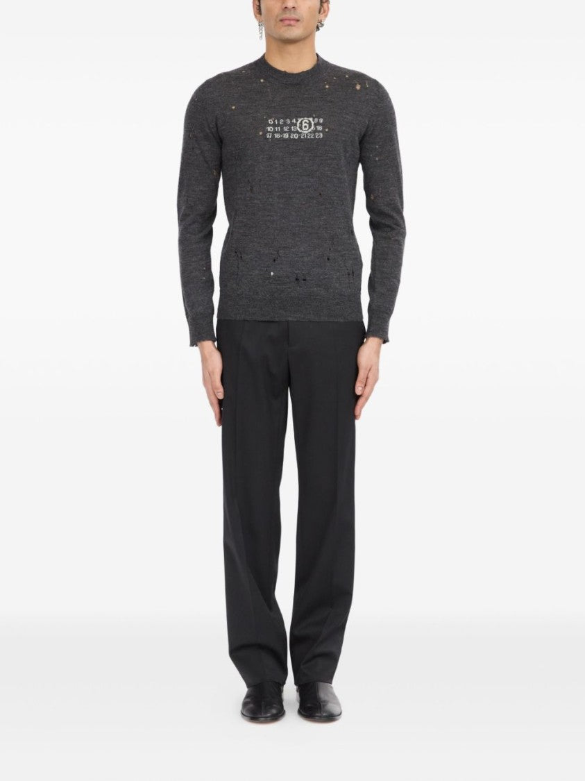 Mm6 By Maison Margiela Distressed Dark Grey Knit Sweater