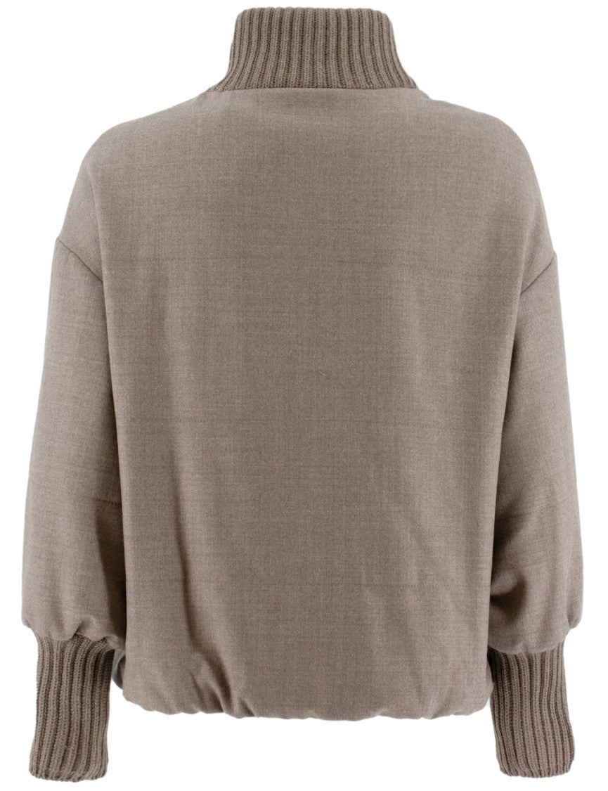 Le Tricot Perugia Boxy Wool Jacket With High Ribbed Collar