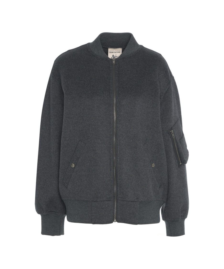 Semi Couture Textured Wool Oversized Bomber Jacket