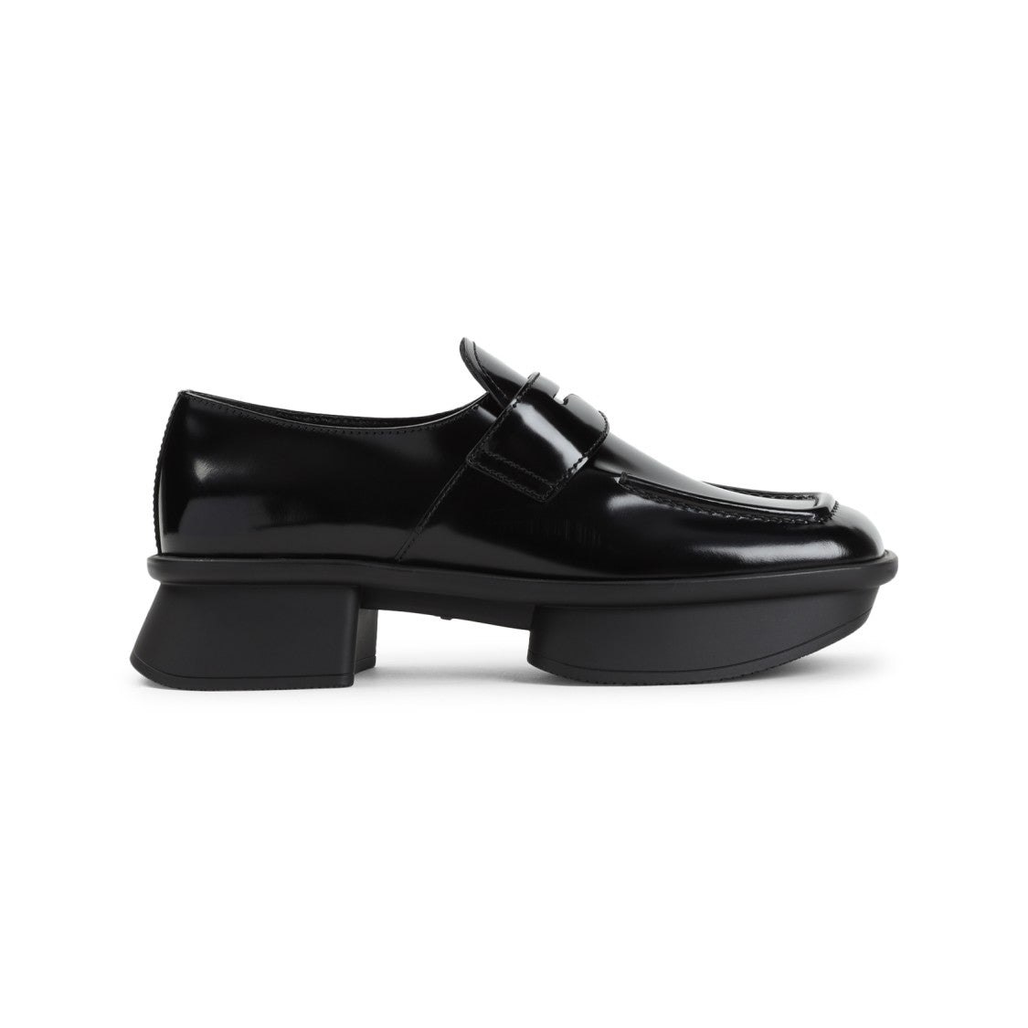 Prada Black Calf Leather Loafers With Chunky Heel