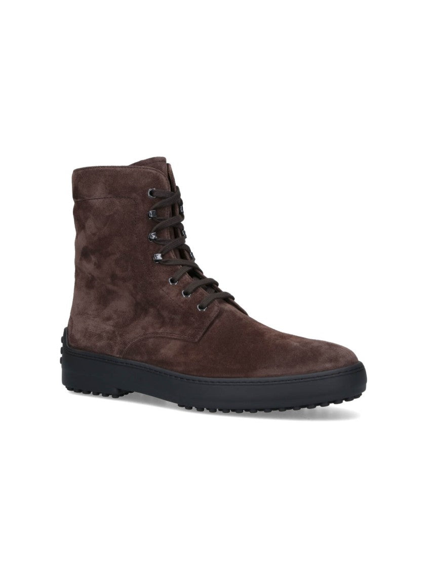 Tod's Brown Suede Ankle Boots With Round Toe