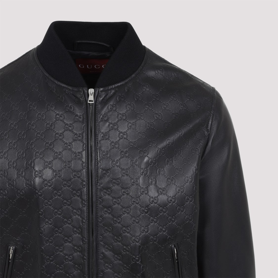 Gucci Black Lamb Leather Gg Logo Jacket