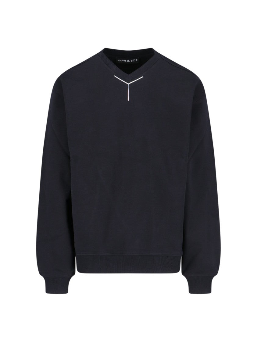 Y/Project "Y Chrome" Crewneck Sweatshirt In Black Cotton Silver