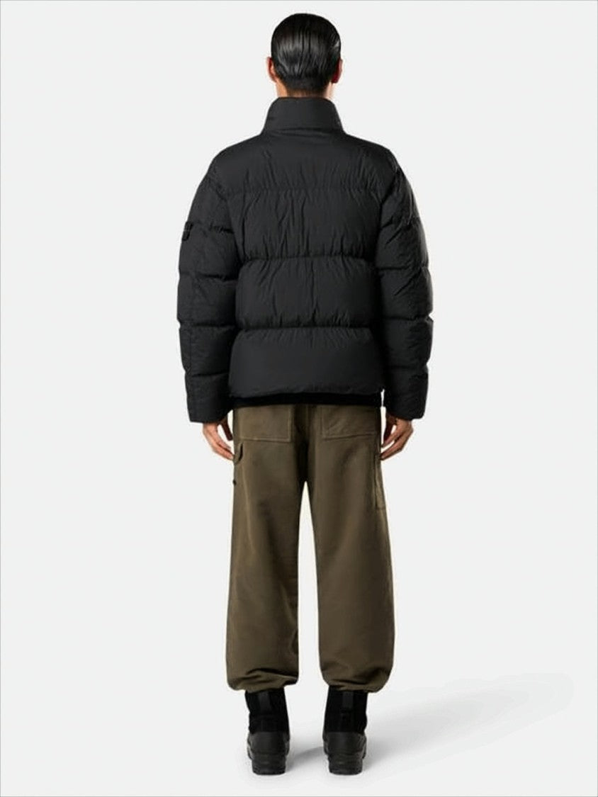 Stone Island Cropped Black Puffer Jacket With High Collar And Flap Pockets