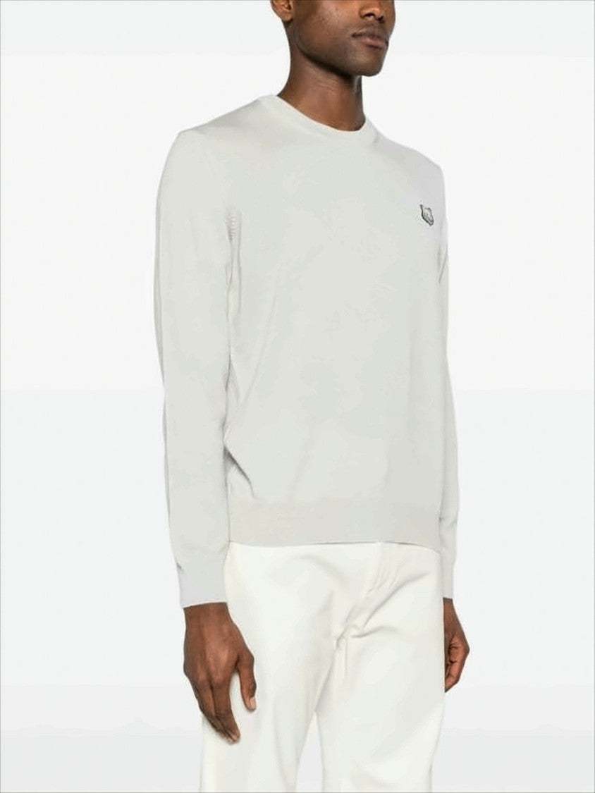 Maison Kitsuné Heathered Wool Crew Neck Sweater With Embroidered Fox Emblem
