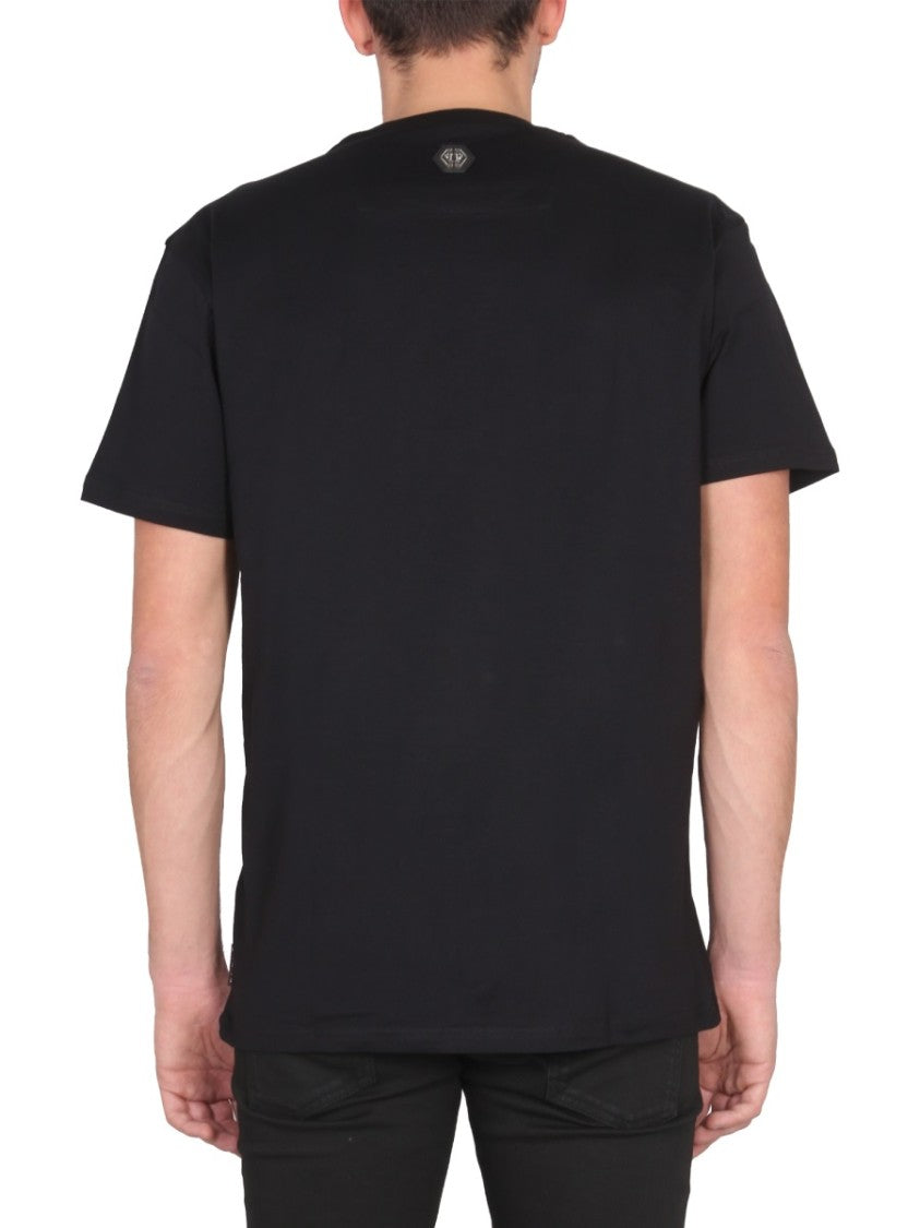 Philipp Plein Crewneck T-Shirt With Glossy Skull Graphic