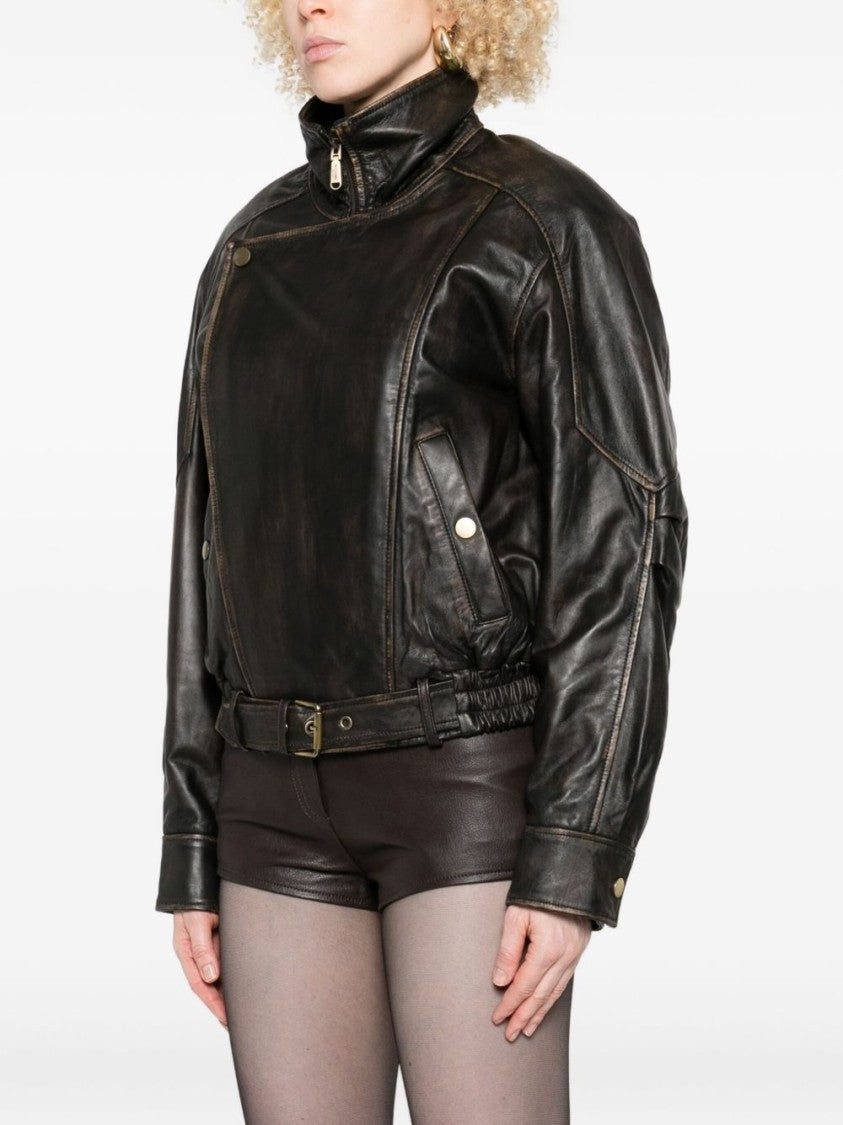 Blugirl Cropped Brown Jacket With Belted Waist
