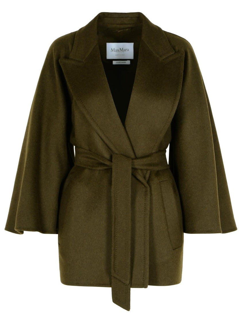 Max Mara 'Verna' Camel Coat With Moss Green Belt