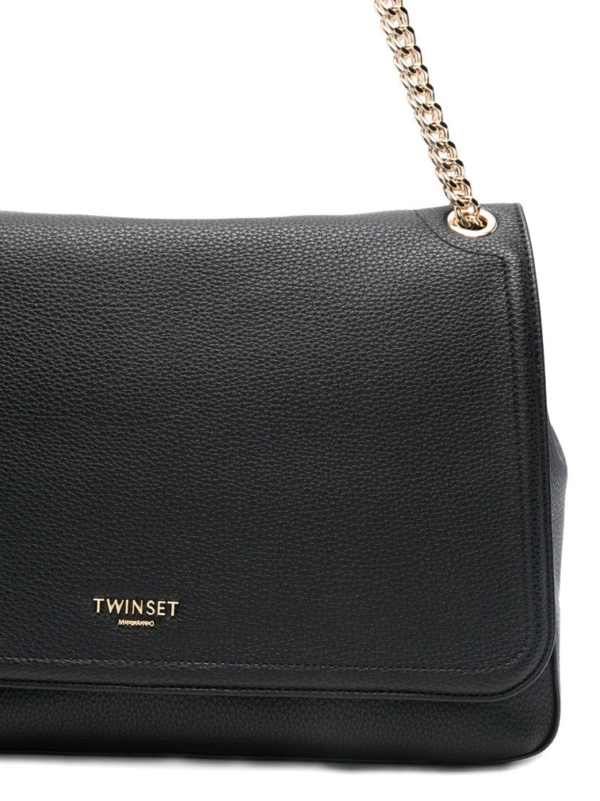 Twin-Set Structured Pebbled Handbag With Gold-Tone Accents