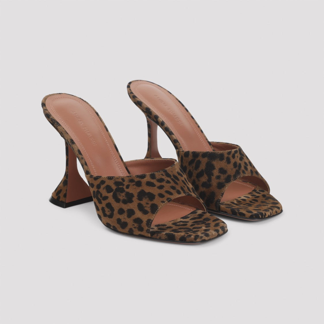 Amina Muaddi Leopard Print Suede High-Heeled Mules