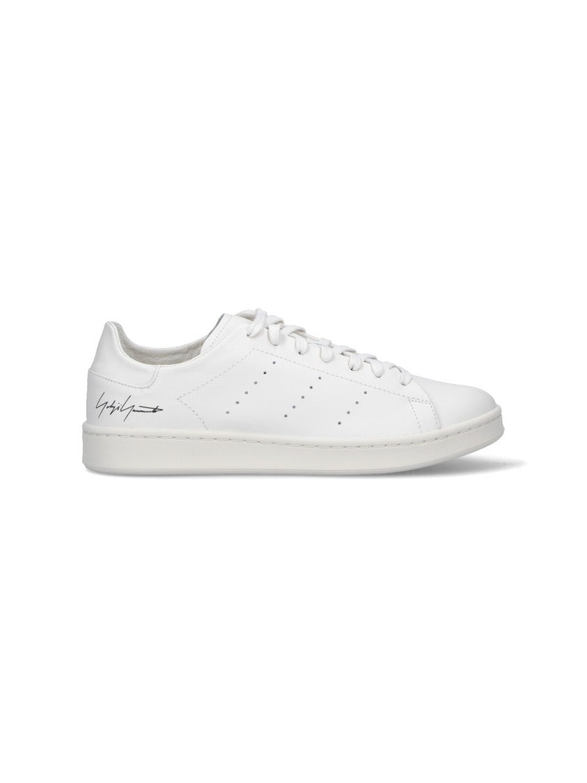 Y-3 White Leather Sneakers With Rounded Toe And Lace-Up Closure