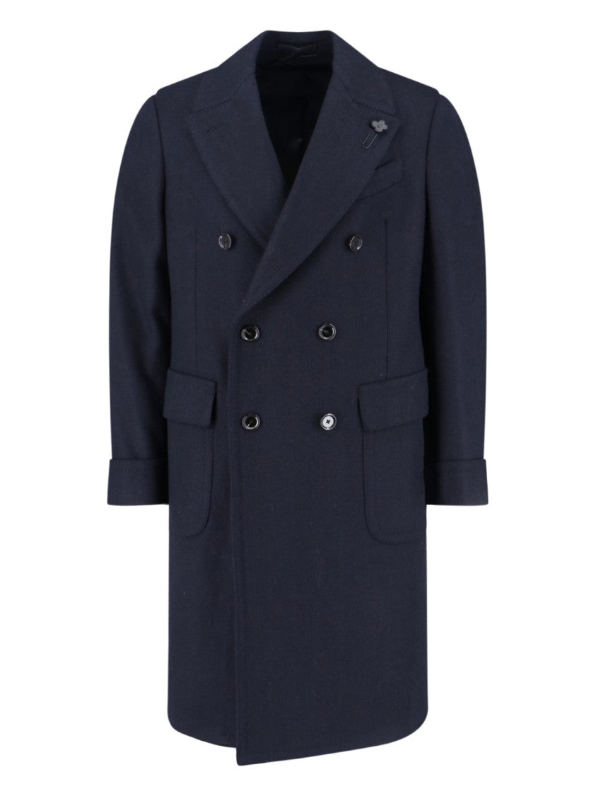 Lardini Double-Breasted Coat – Navy