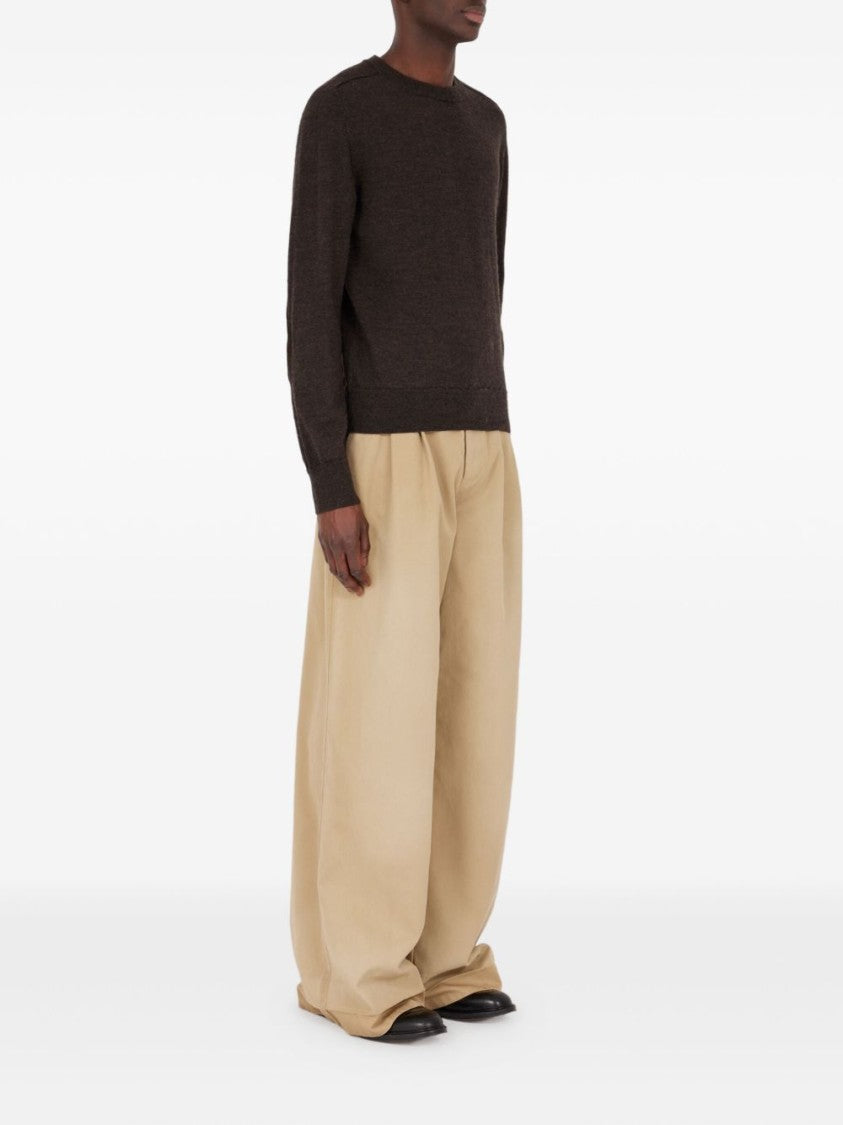 Maison Margiela Brown Wool Sweater With Contrasting Elbow Patches