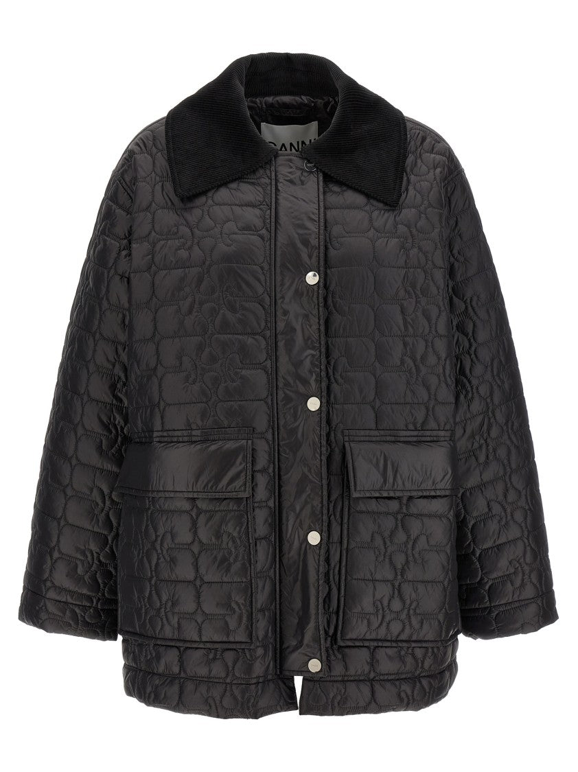 Ganni Black Shiny Quilt Midi' Jacket