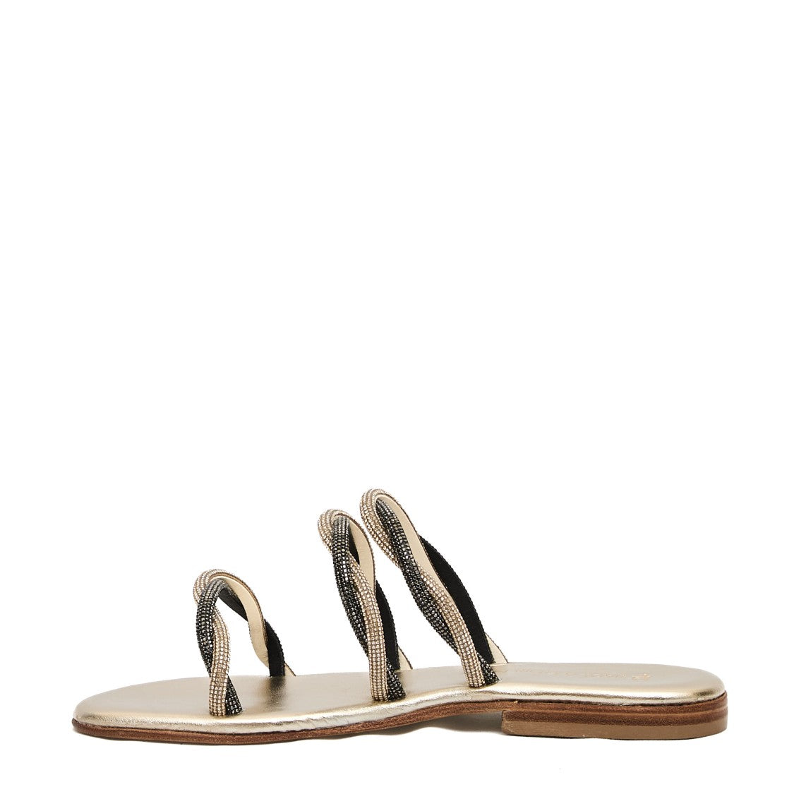 Paola Fiorenza Gold And Black Rhinestone Slipper