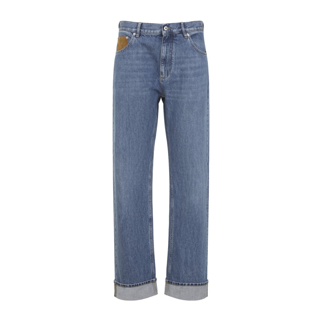 Bottega Veneta Straight-Leg Denim Jeans With Folded Hem And Leather Patch