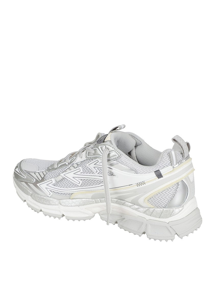 Off-White Reflective Silver Sneakers With Dynamic Layered Design