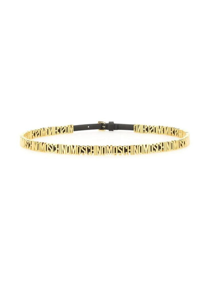 Moschino Gold Leather Belt With Bold Logo Detailing