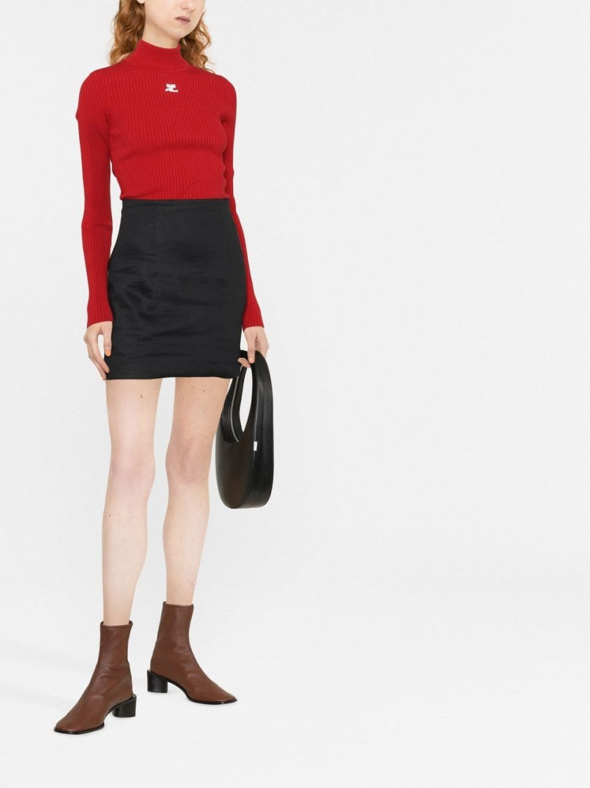 Courrèges Fitted Red Ribbed Knit Sweater With Embroidered Logo
