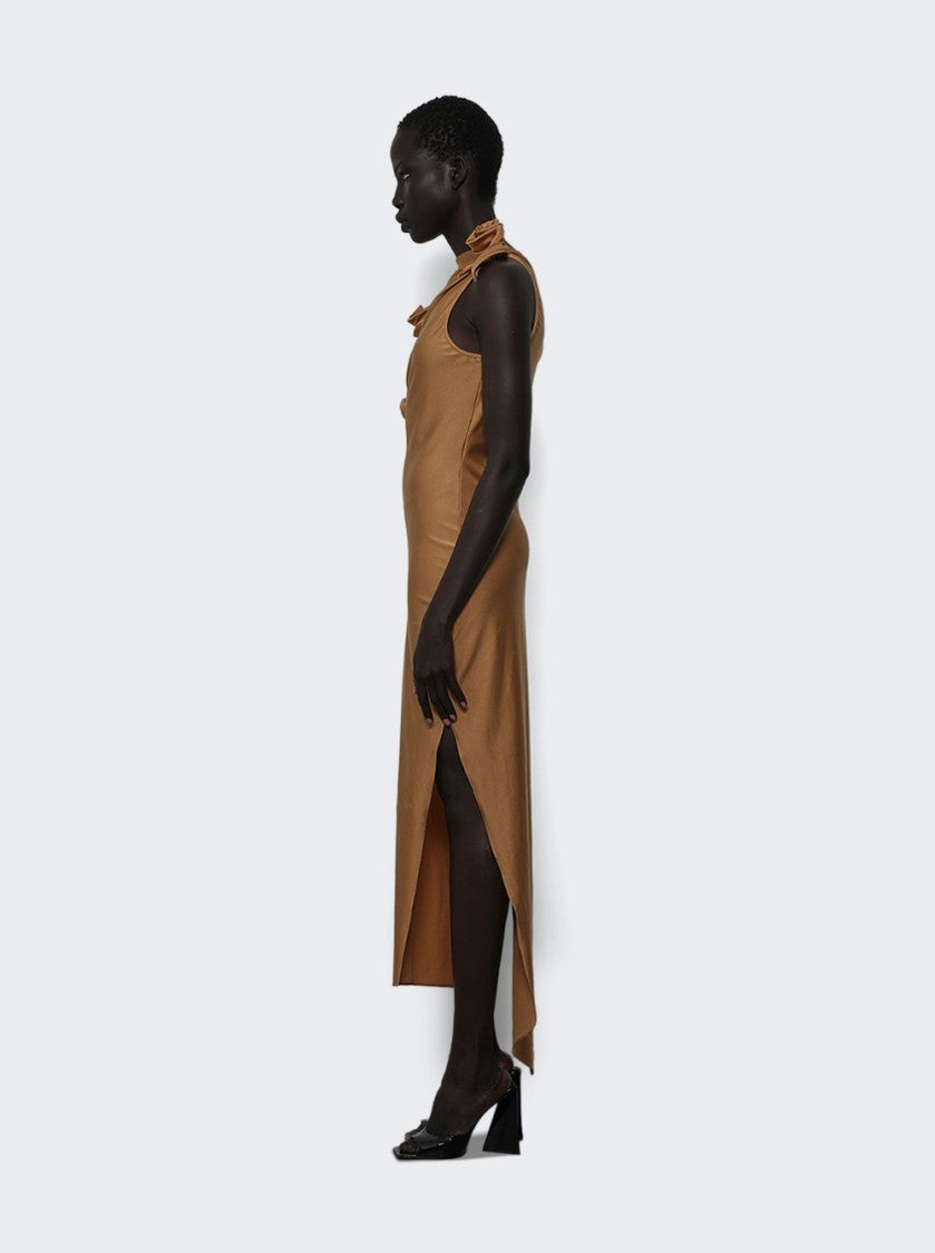Coperni Asymmetric Flower Gown Brown