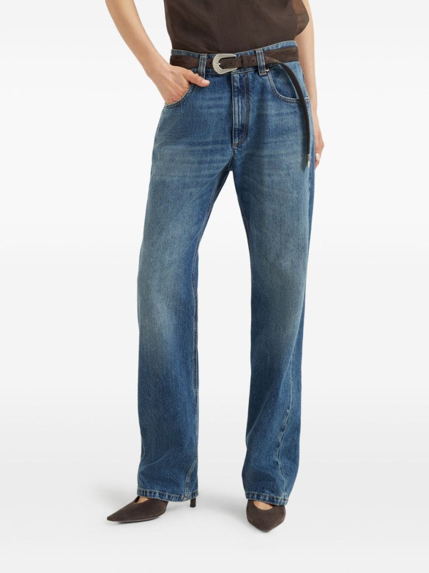 Brunello Cucinelli High-Waisted Straight-Leg Jeans With Contrast Stitching