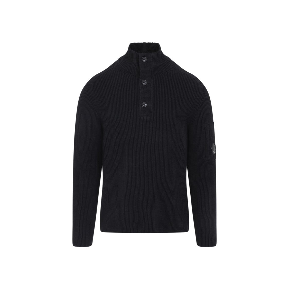 C.P. Company Black Cotton Knit Polo Collar