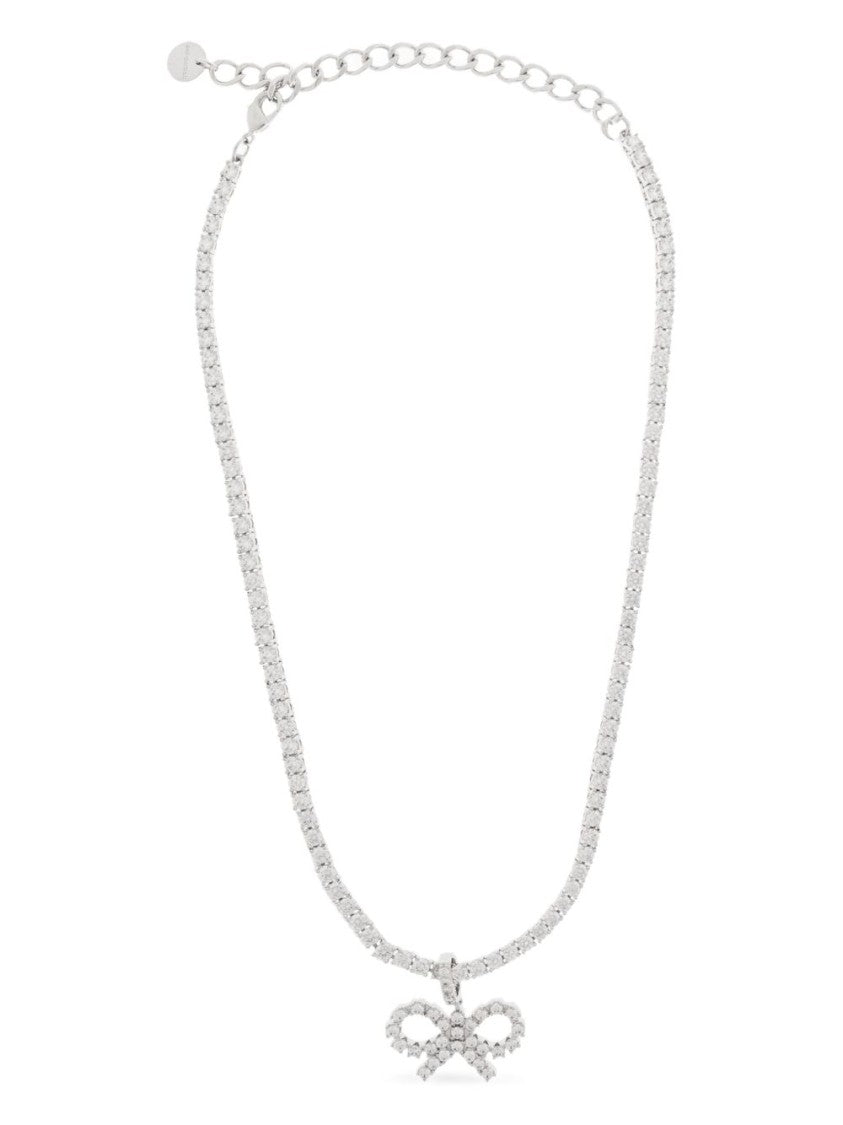 Self-Portrait Delicate Silver Necklace With Crystal-Embellished Bow Design