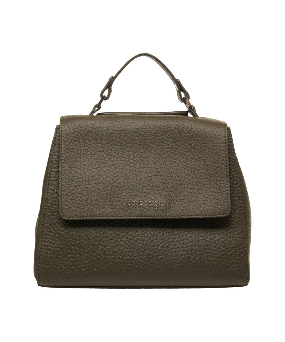 Orciani Hammered Leather Handbag With Magnetic Closure And Detachable Strap