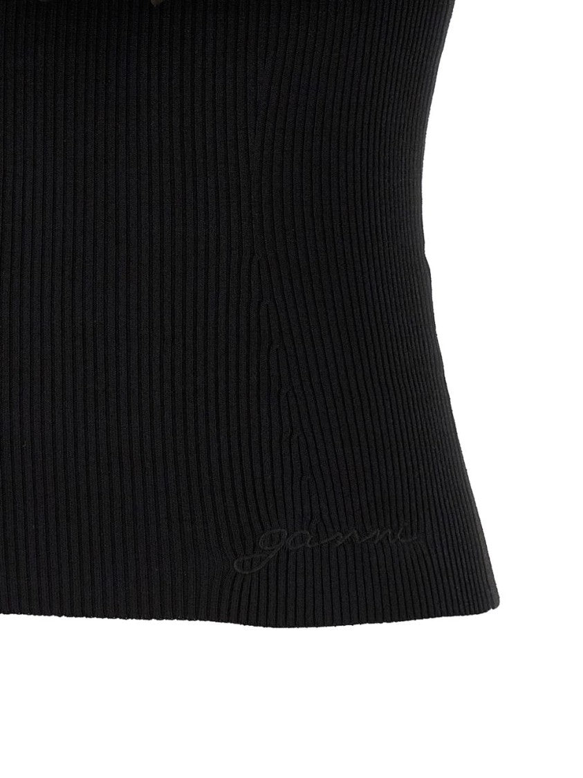Ganni Voluminous Ruched Top With Fitted Ribbed Waist