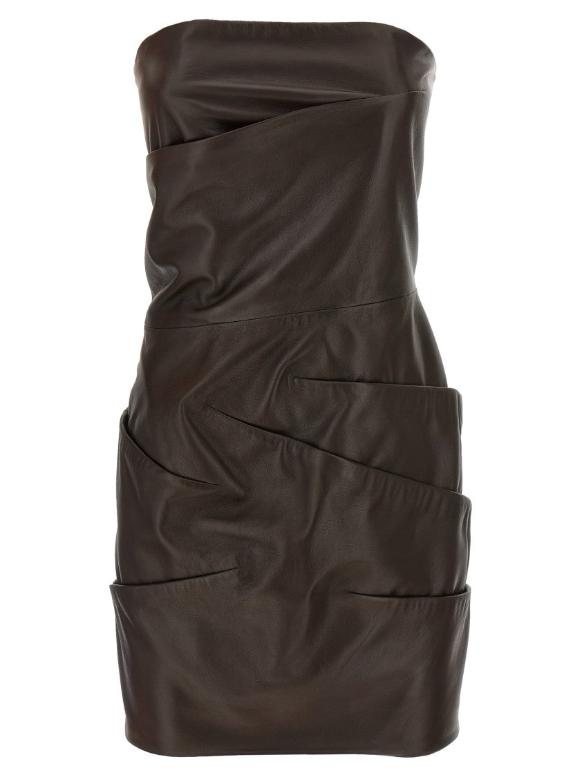 The Attico Off-The-Shoulder Mini Dress In Lamb Leather