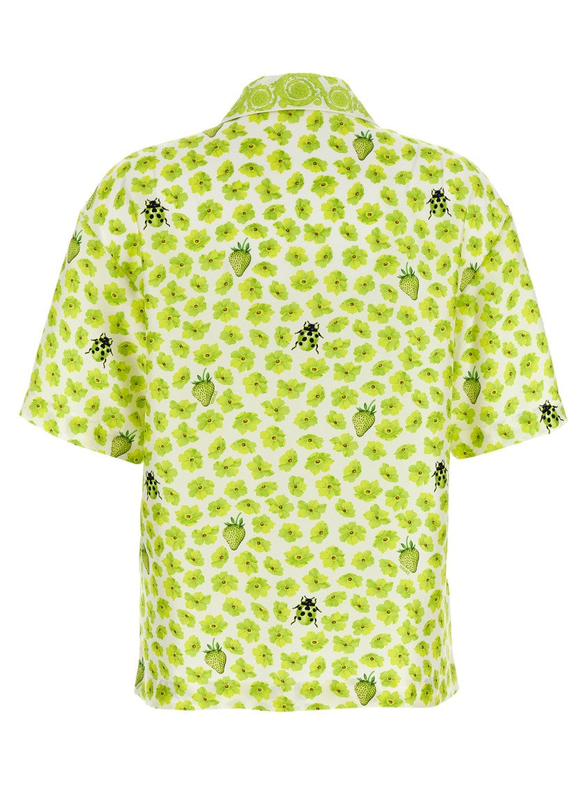 Versace Silk Twill Shirt With Strawberry Garden Print