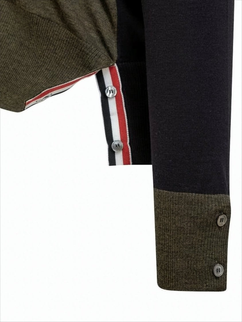 Thom Browne Color-Block Wool Cardigan With Signature Stripes
