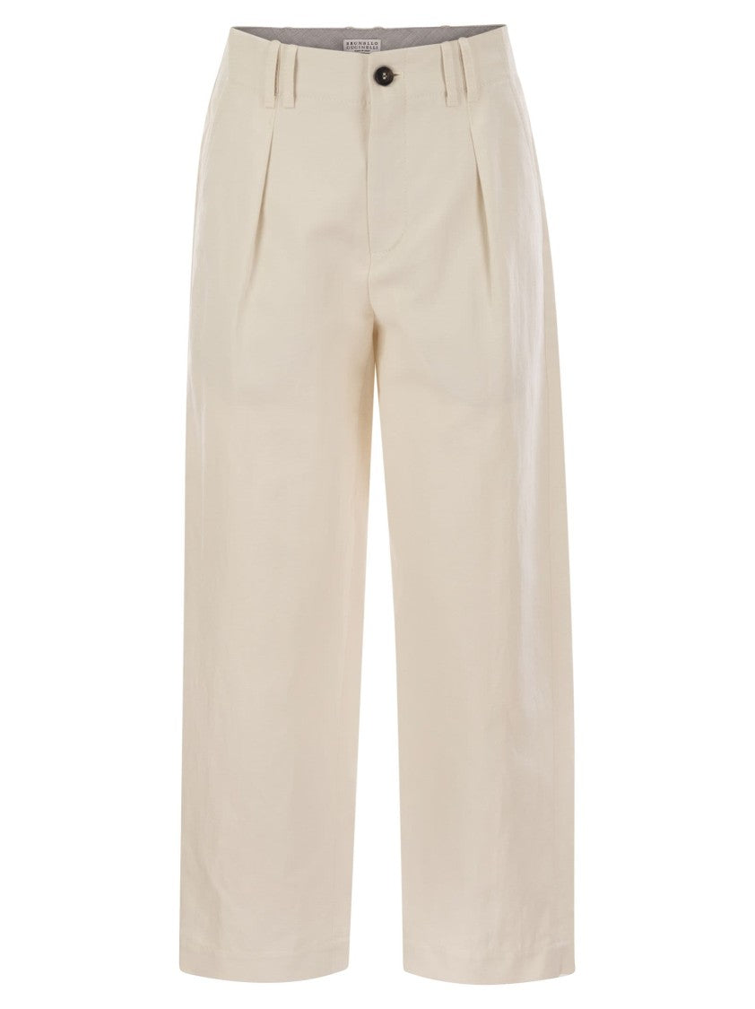 Brunello Cucinelli Pleated Chino Trousers In Cotton Canvas