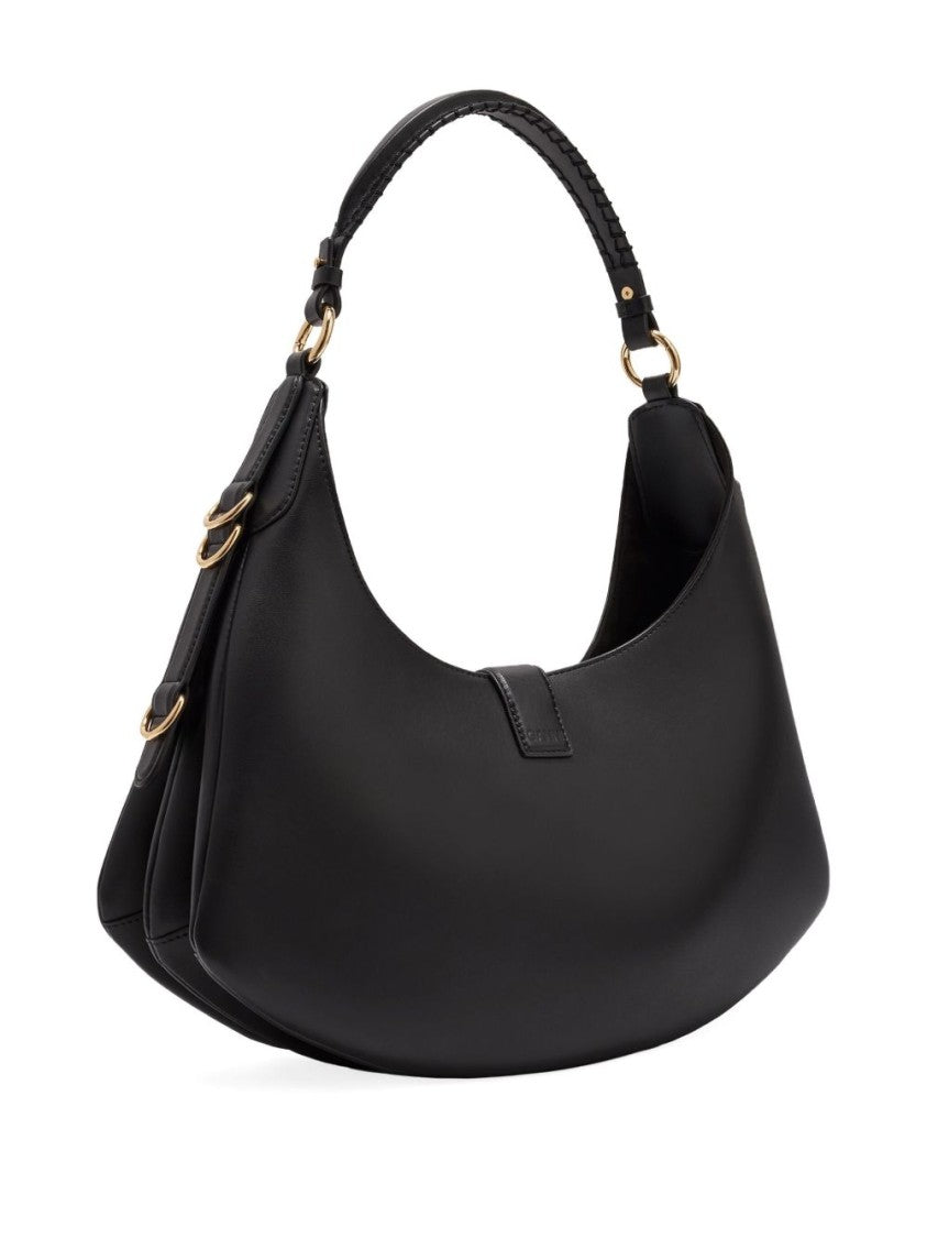 Ganni Crescent-Shaped Leather Shoulder Bag With Gold Accents