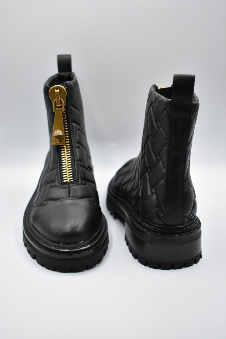 Kurt Geiger Woven Black Flat Shoes With Gold Zipper Detail