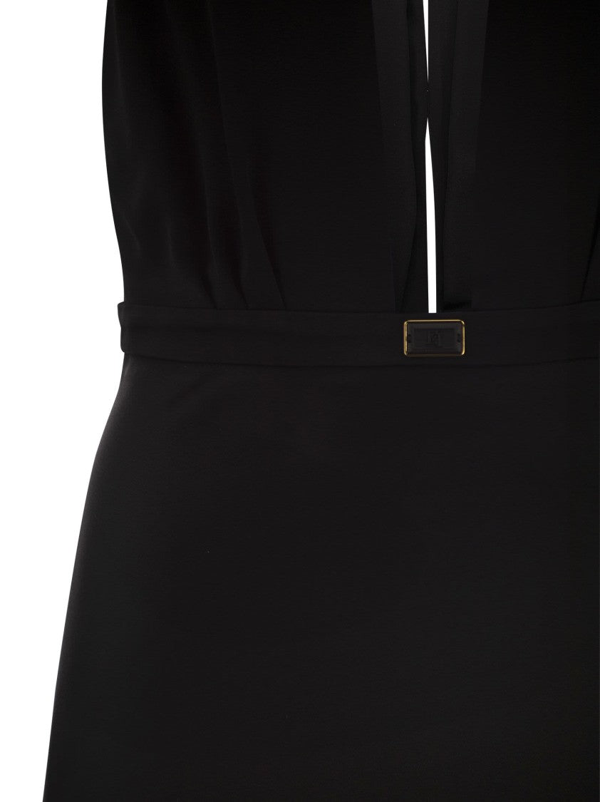 Elisabetta Franchi Satin Midi Dress With Asymmetric Skirt