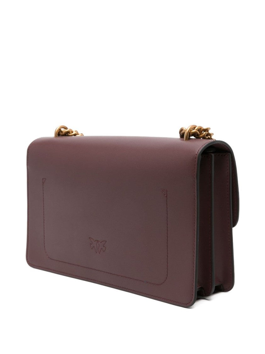 Pinko Structured Brown Calf Leather Shoulder Bag