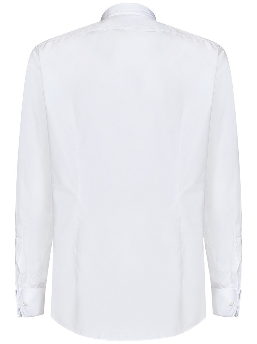 Lardini Pleated Plastron White Cotton Shirt